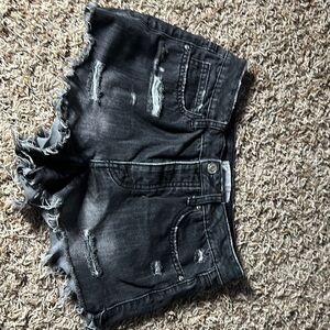Distressed Black Denim Shorts